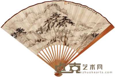 王颂余 丙戌（1946年）作 山水 成扇 18×52cm